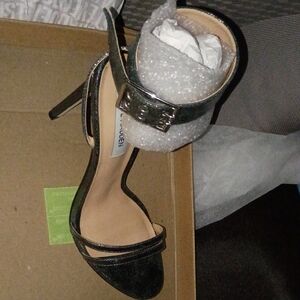 Steve Madden Black Metallic Ankle-Strap Stiletto Sandals